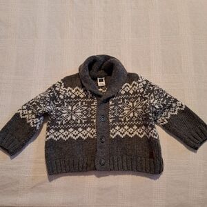 Janie and Jack boys 6-12 months cardigan sweater, gray and white,